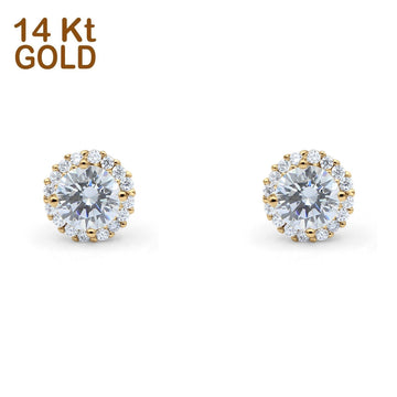 14K Yellow Gold Solid Round Post Studs Earring for Women and Girls